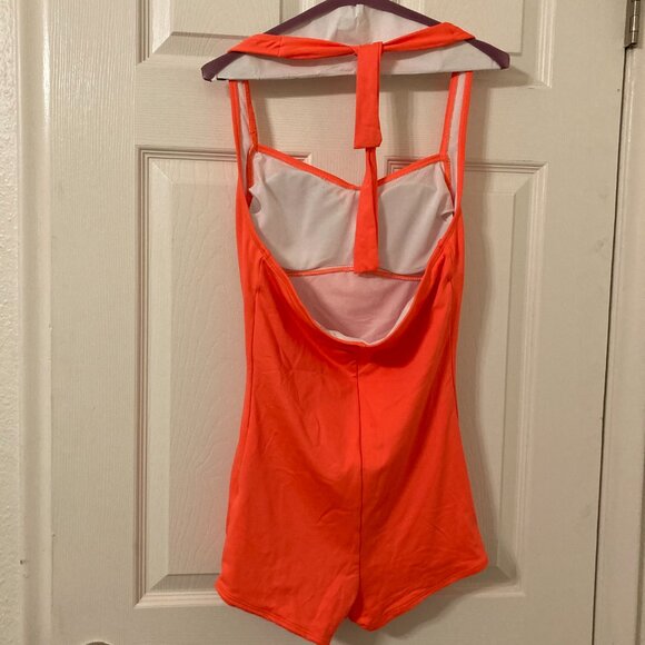 NWOT, SZ M, Pin Up Style, Boyleg One-Piece Swim Romper, Yum Yum Orange - Picture 2 of 2